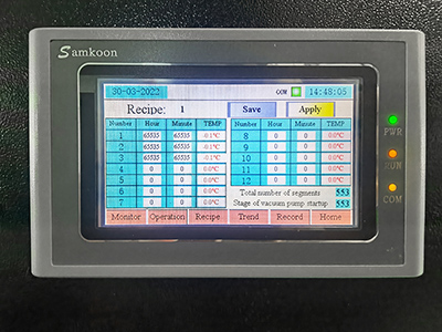 1-2 किलो छोटे घर में भोजन के लिए फ्रीज ड्रायर का उपयोग करें विवरण - एलसीडी टच स्क्रीन, एक बटन शुरू। पीएलसी सिस्टम नियंत्रण, प्रोग्राम सेट कर सकता है और विभिन्न फ्रीज सुखाने के फार्मूले को बचा सकता है, विभिन्न नमूनों के लिए सेट किए गए प्रोग्राम को चलाने के लिए एक स्पर्श।
